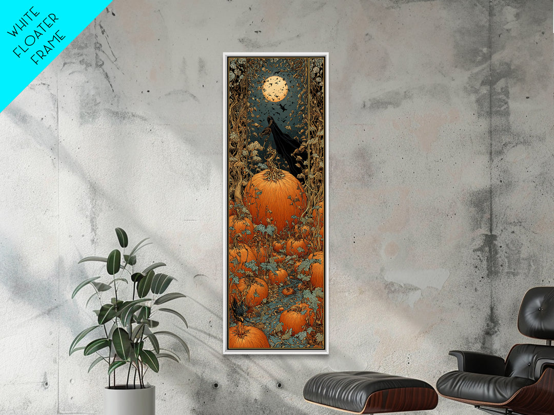 The Pumpkin Patch Maze, Stained Glass Gothic Art, Tall Narrow Wall Art, Gothic Horror Wall Art, Framed Canvas Print, Halloween Wall Art