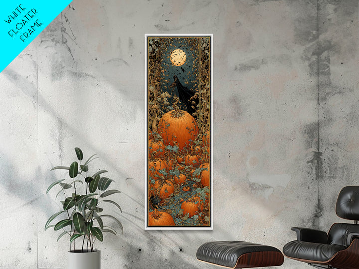 The Pumpkin Patch Maze, Stained Glass Gothic Art, Tall Narrow Wall Art, Gothic Horror Wall Art, Framed Canvas Print, Halloween Wall Art