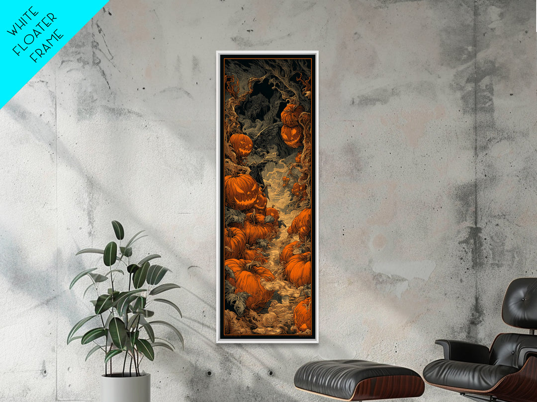 The Pumpkin Patch Maze, Biomechanical Horror Art, Tall Narrow Wall Art, Dark Halloween Decor, Framed Canvas Print, Halloween Wall Art