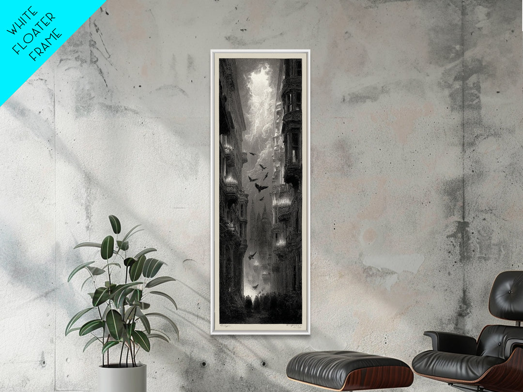 The Haunted Hotel, Gothic Engraving Art, Tall Narrow Wall Art, Dark Halloween Decor, Canvas Print, Halloween Wall Art, Macabre Wall Art