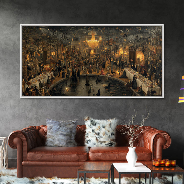 The Haunted Hotel, Northern Renaissance Horror, Wide Panoramic Art, Gothic Horror Wall Art, Canvas Print, Halloween Wall Art
