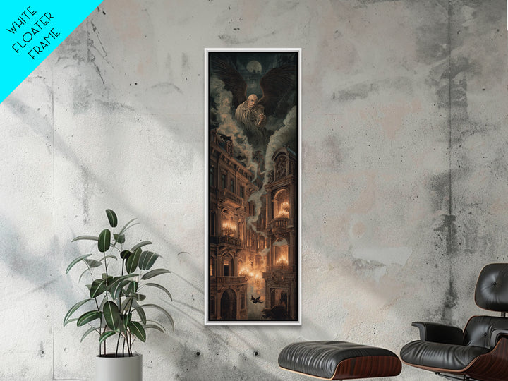The Haunted Hotel, Visionary Gothic Art, Tall Narrow Wall Art, Dark Halloween Decor, Framed Canvas Print, Halloween Wall Art