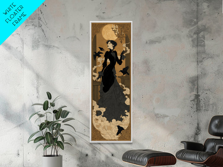 The Haunted Hotel, Decadent Line Art, Tall Narrow Wall Art, Dark Fantasy Wall Art, Framed Canvas Print, Halloween Wall Art