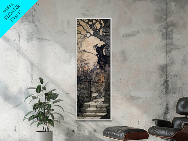 The Haunted Hotel, Gothic Storybook Art, Tall Narrow Wall Art, Gothic Horror Wall Art, Framed Canvas Print, Halloween Wall Art