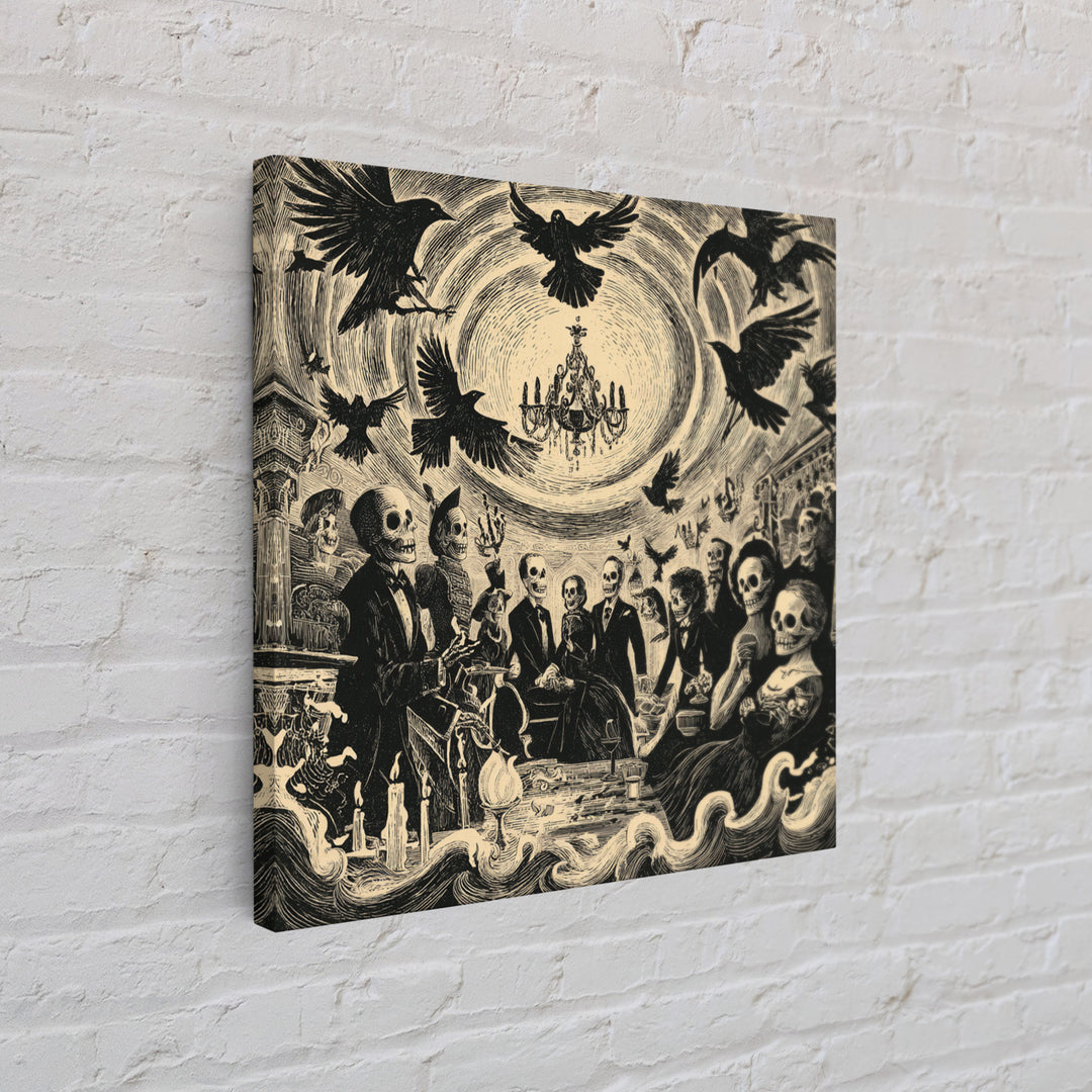 The Haunted Hotel, Macabre Folk Print Art, Square Wall Art, Dark Fantasy Wall Art, Canvas Print, Halloween Wall Art