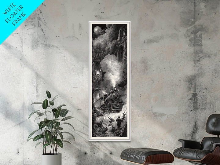 The Abandoned Train Station, Gothic Engraving Art, Tall Narrow Wall Art, Dark Halloween Decor, Canvas Print, Halloween Wall Art