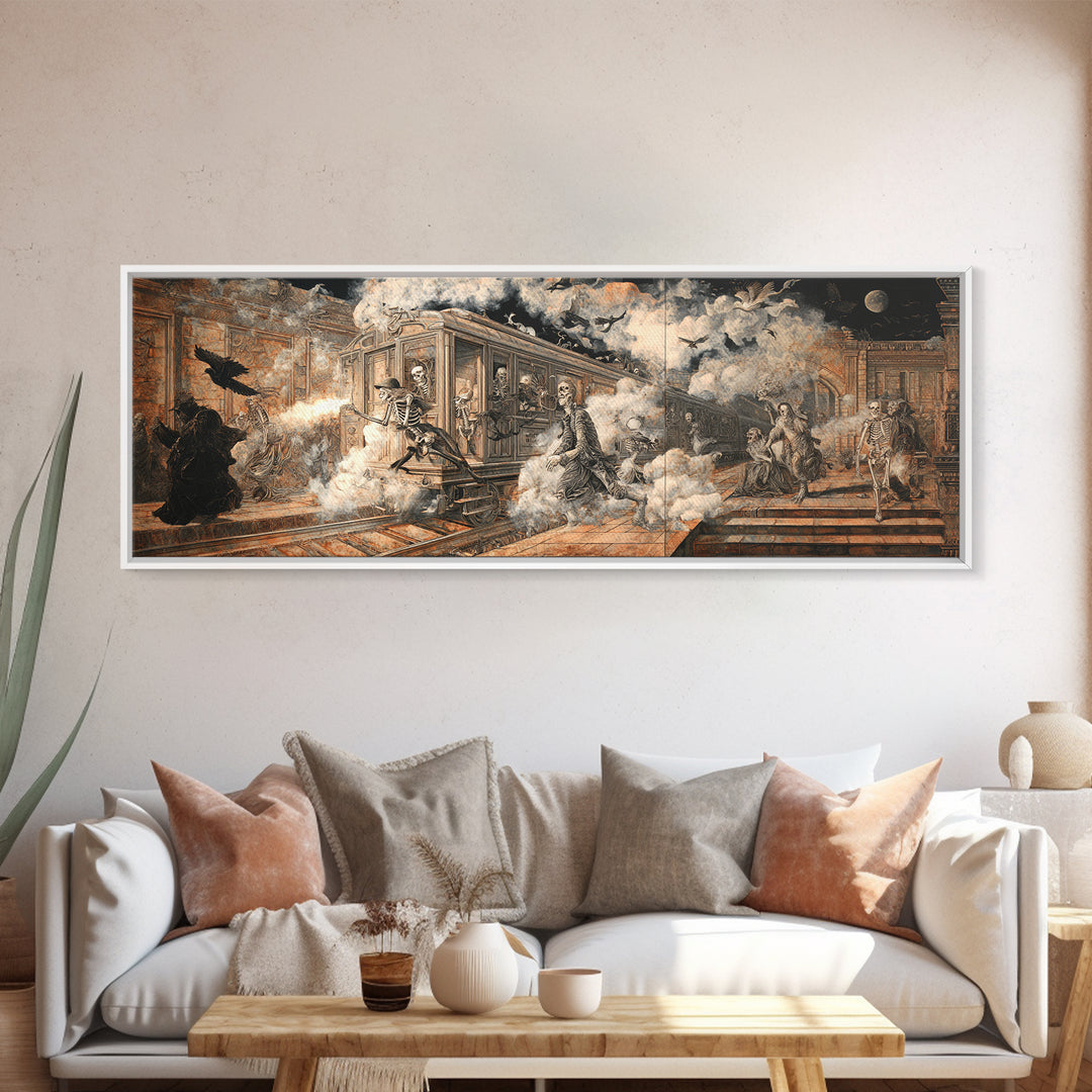 The Abandoned Train Station, Danse Macabre Art, Extra Wide Wall Art, Gothic Horror Wall Art, Canvas Print