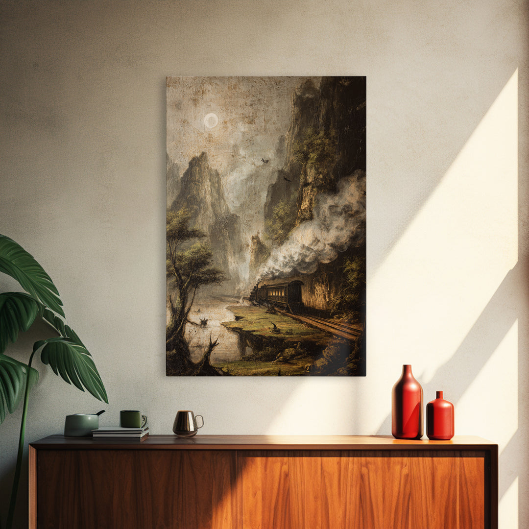 The Abandoned Train Station, Baroque Witchcraft Art, Vertical Wall Art, Dark Halloween Decor, Framed Canvas Print, Halloween Wall Art