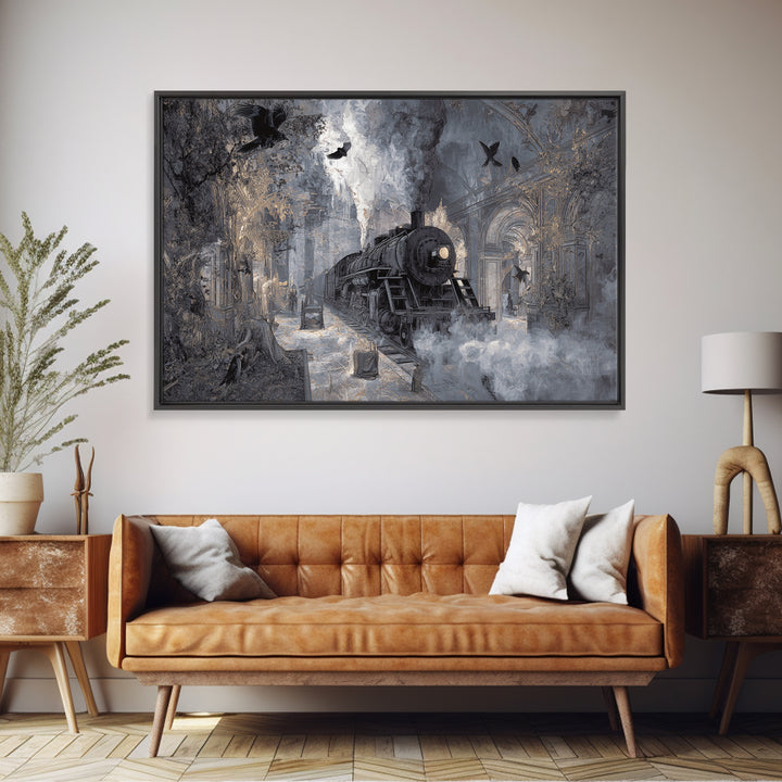 The Abandoned Train Station, Visionary Gothic Art, Landscape Wall Art, Macabre Wall Art, Canvas Print, Halloween Wall Art