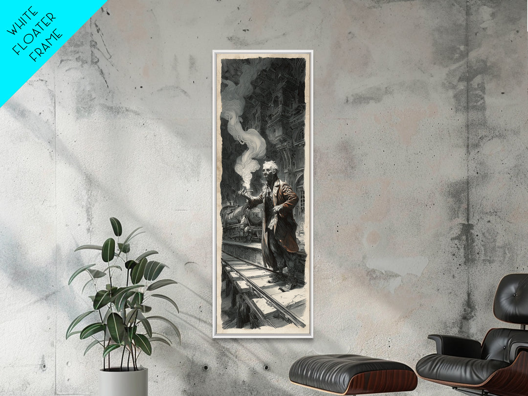 The Abandoned Train Station, Architectural Etching Art, Tall Narrow Wall Art, Gothic Horror Wall Art, Canvas Print