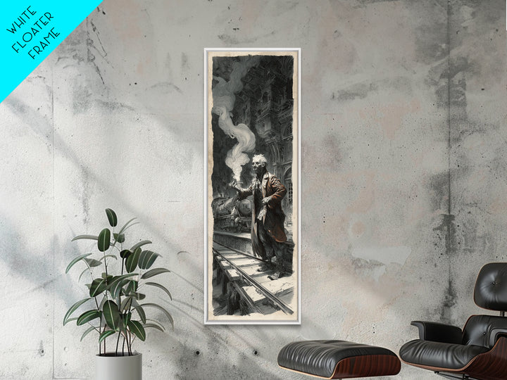The Abandoned Train Station, Architectural Etching Art, Tall Narrow Wall Art, Gothic Horror Wall Art, Canvas Print