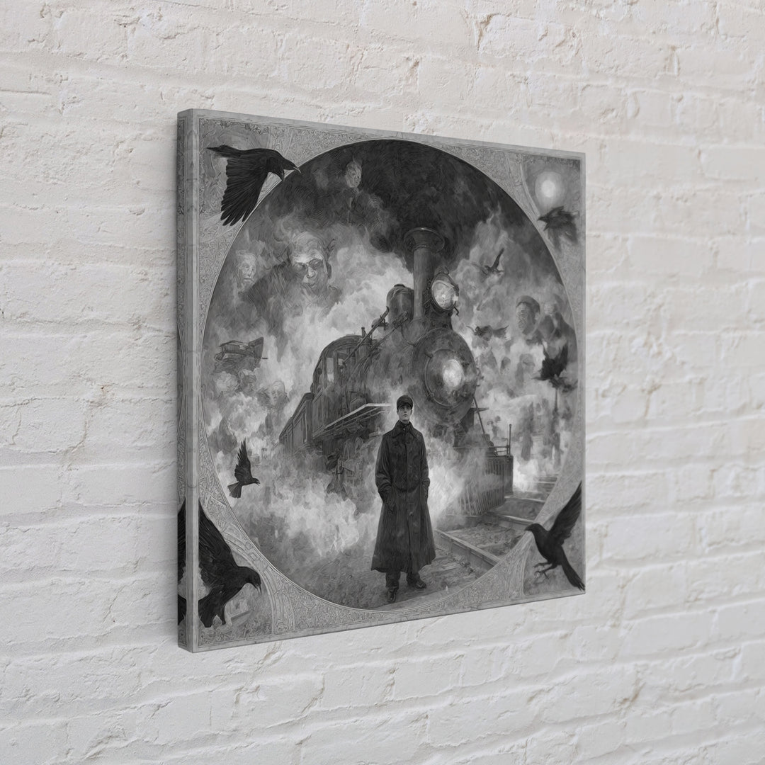 The Abandoned Train Station, Symbolist Dream Art, Square Wall Art, Gothic Horror Wall Art, Canvas Print, Halloween Wall Art