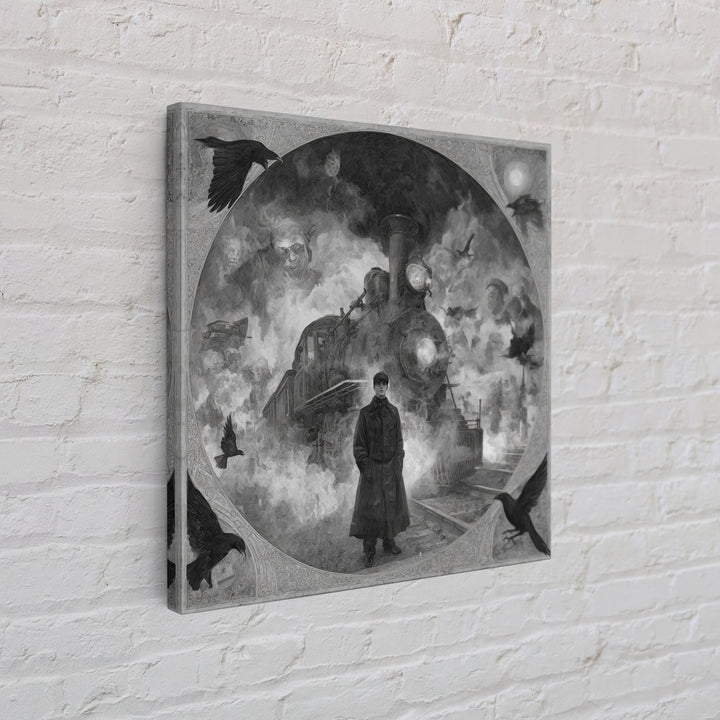 The Abandoned Train Station, Symbolist Dream Art, Square Wall Art, Gothic Horror Wall Art, Canvas Print, Halloween Wall Art