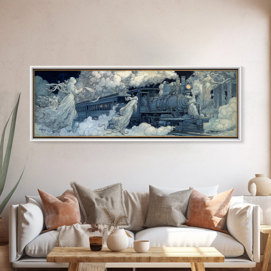 The Abandoned Train Station, Symbolist Death Art, Extra Wide Wall Art, Dark Halloween Decor, Canvas Print, Halloween Wall Art