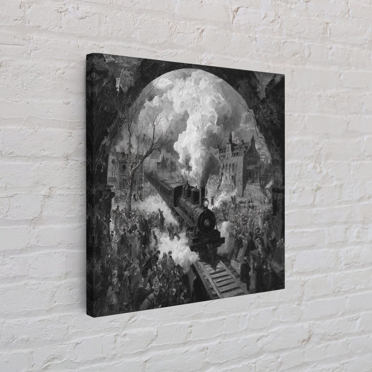The Abandoned Train Station, Grotesque Carnival Art, Square Wall Art, Dark Halloween Decor, Canvas Print, Halloween Wall Art