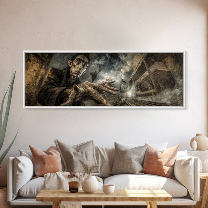 The Abandoned Train Station, Expressionist Gothic Art, Extra Wide Wall Art, Macabre Wall Art, Framed Canvas Print, Halloween Wall Art