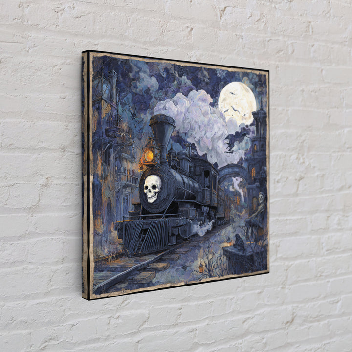 The Abandoned Train Station, Macabre Folk Print Art, Square Wall Art, Dark Halloween Decor, Canvas Print, Halloween Wall Art