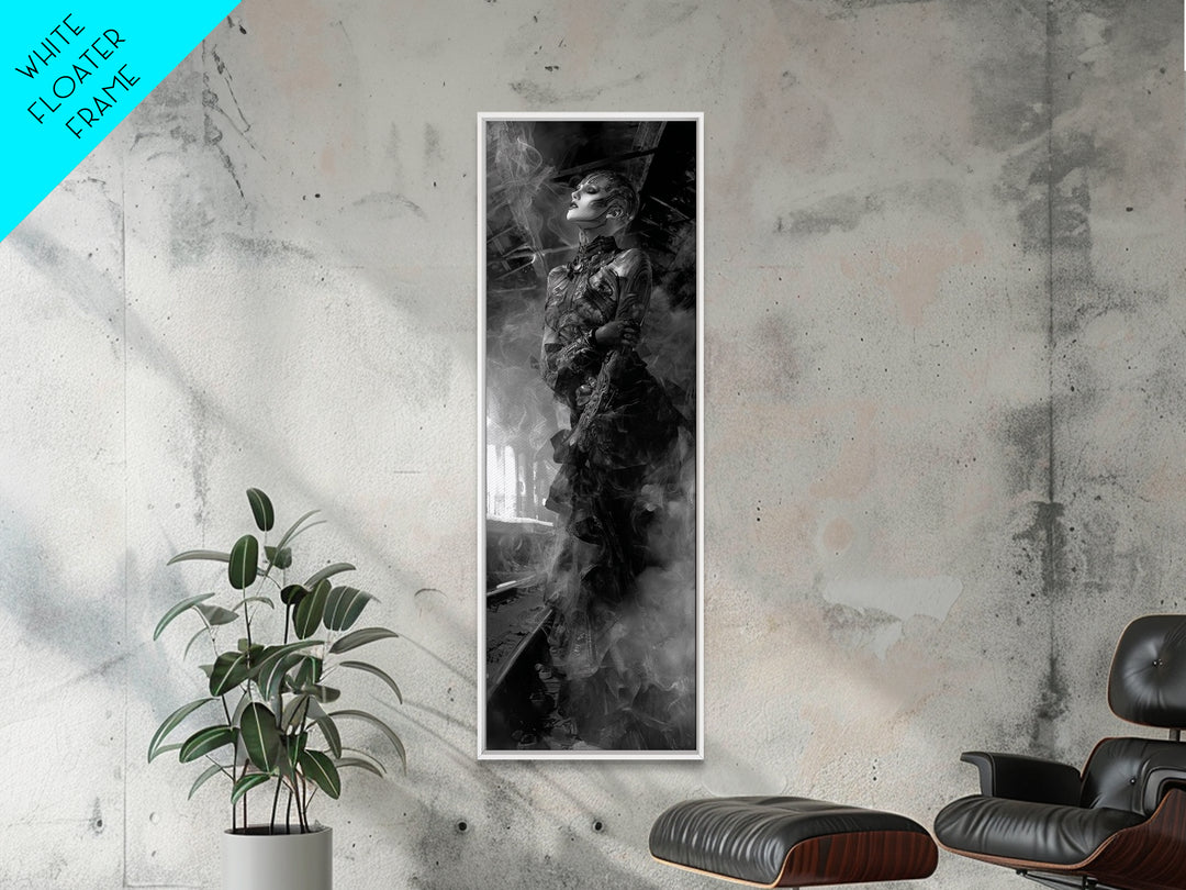 The Abandoned Train Station, Biomechanical Horror Art, Tall Narrow Wall Art, Macabre Wall Art, Framed Canvas Print, Halloween Wall Art