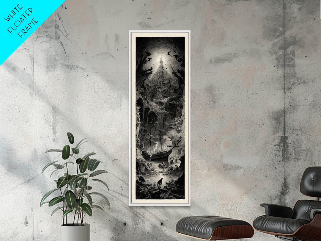 The Shipwreck Cove, Gothic Engraving Art, Tall Narrow Wall Art, Dark Fantasy Wall Art, Canvas Print, Halloween Wall Art