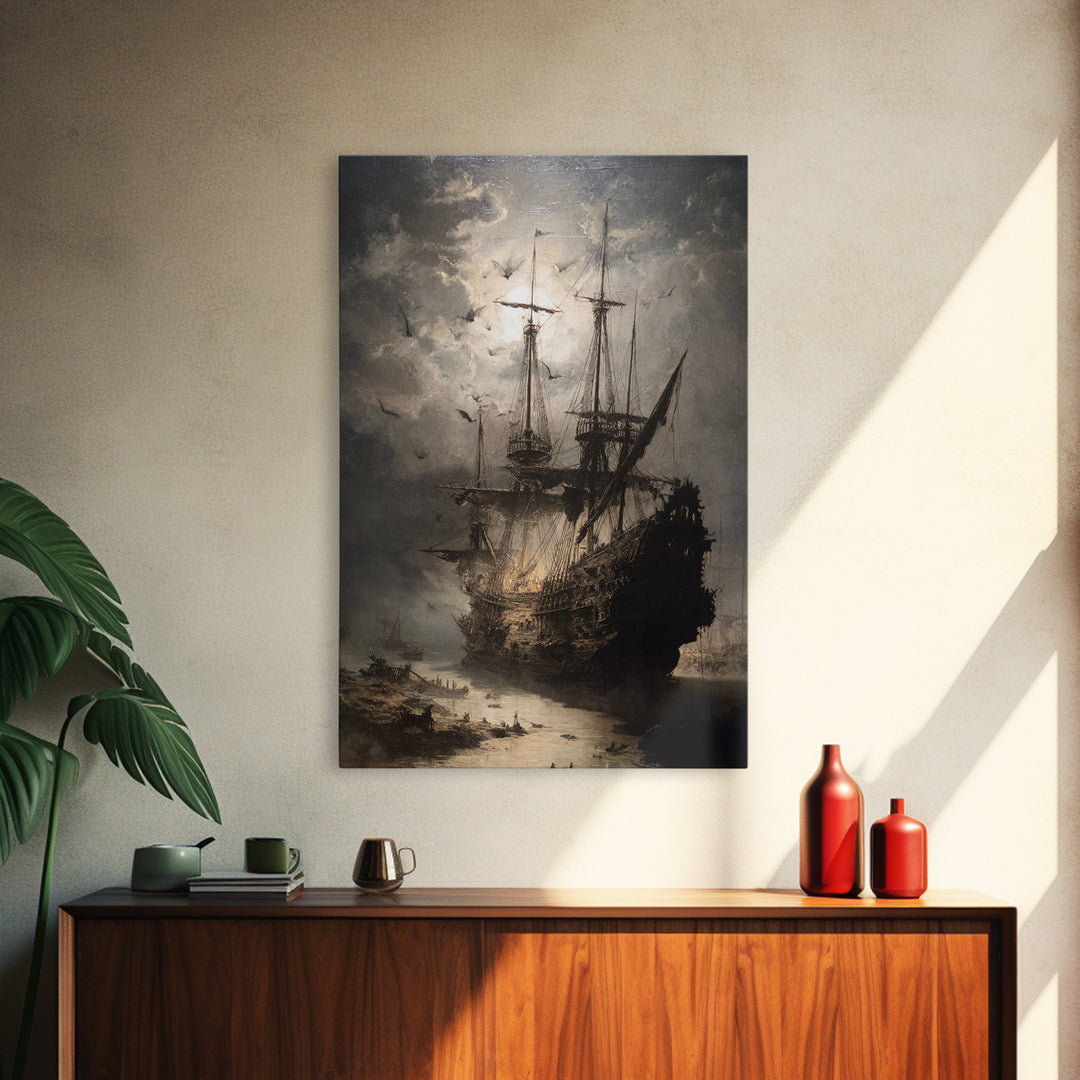The Shipwreck Cove, Dark Romantic Horror Art, Vertical Wall Art, Dark Halloween Decor, Framed Canvas Print, Halloween Wall Art