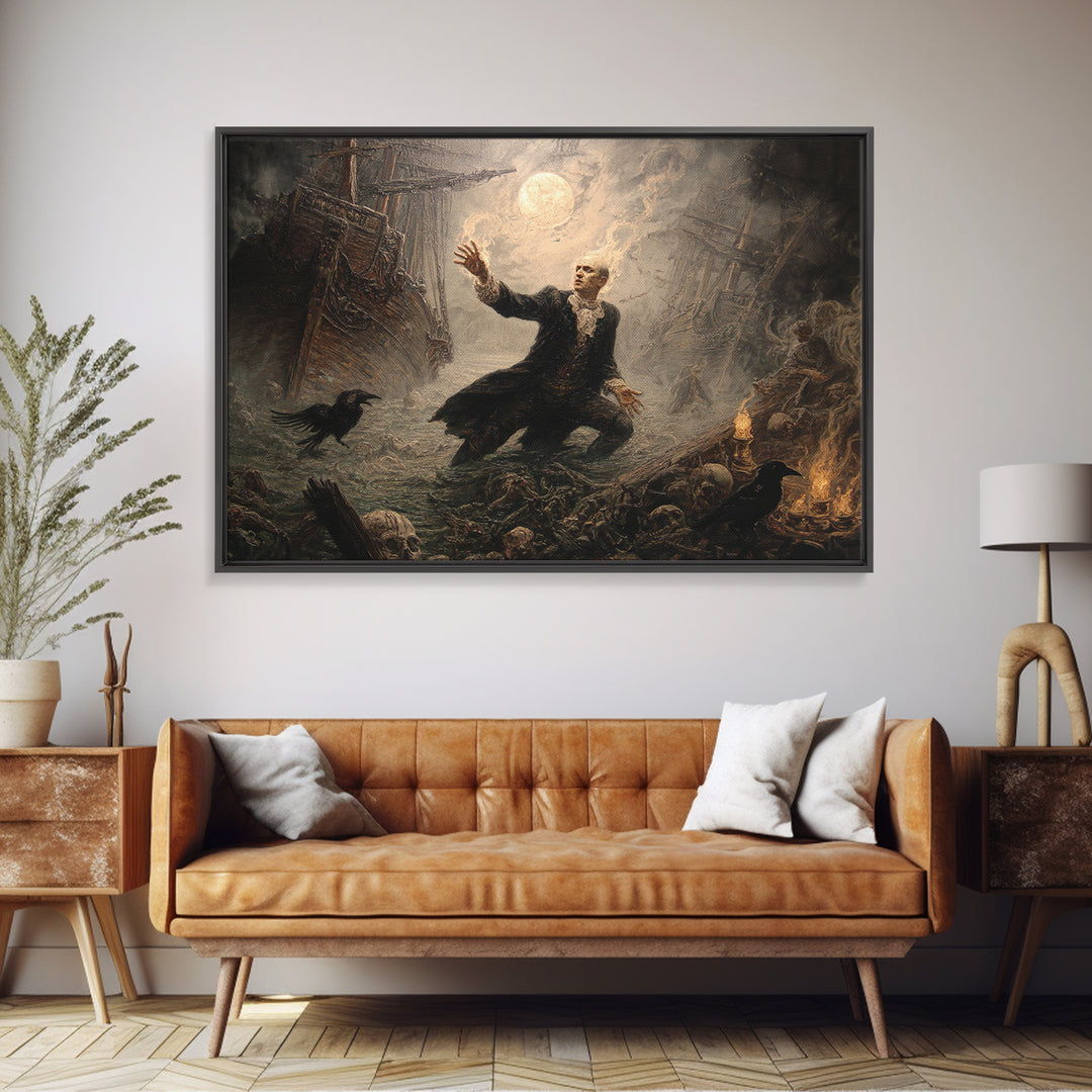 The Shipwreck Cove, Visionary Gothic Art, Landscape Wall Art, Dark Halloween Decor, Framed Canvas Print, Halloween Wall Art
