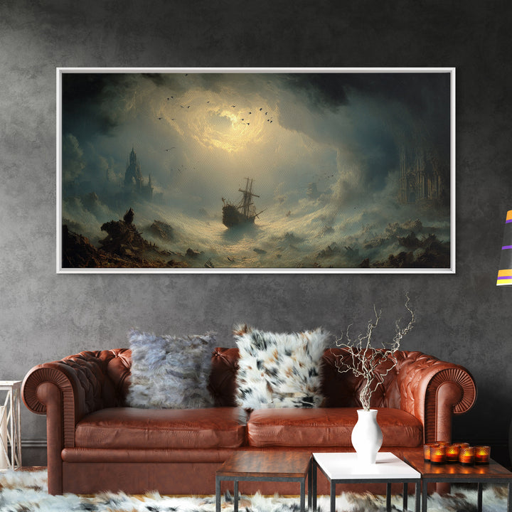 The Shipwreck Cove, Apocalyptic Romantic Art, Wide Panoramic Art, Macabre Wall Art, Canvas Print, Halloween Wall Art, Horror Wall Art