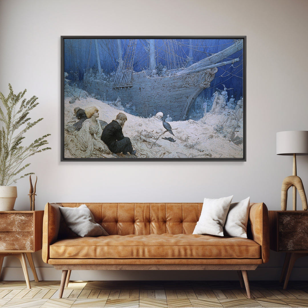 The Shipwreck Cove, Symbolist Death Art, Landscape Wall Art, Dark Fantasy Wall Art, Framed Canvas Print, Halloween Wall Art