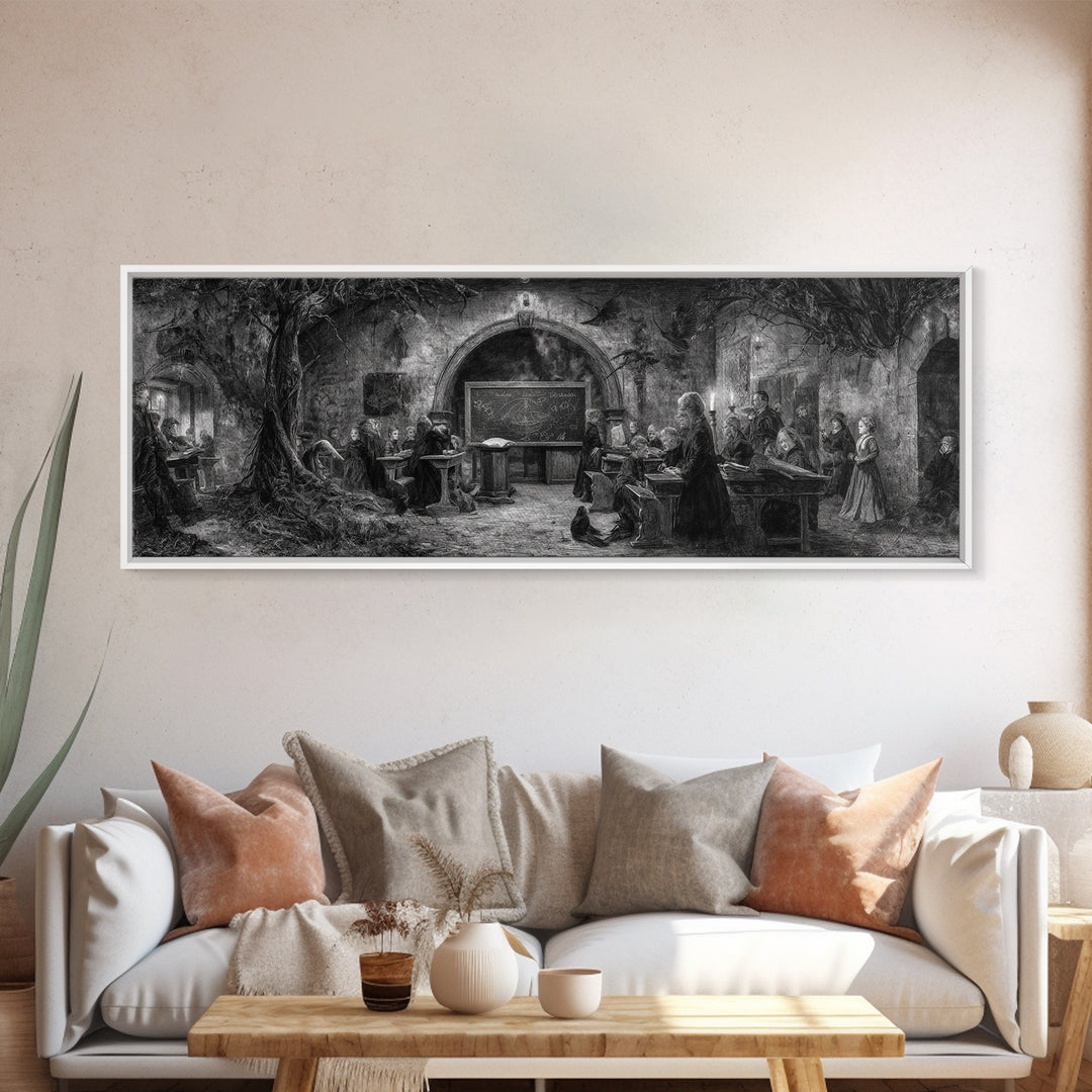 The Silent Schoolhouse, Dark Romantic Horror Art, Extra Wide Wall Art, Dark Halloween Decor, Framed Canvas Print, Halloween Wall Art