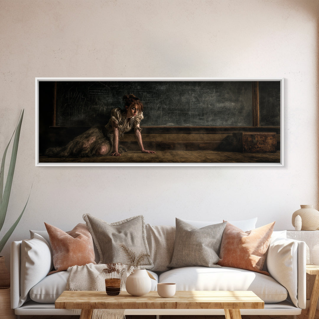 The Silent Schoolhouse, Gothic Nightmare Art, Extra Wide Wall Art, Gothic Horror Wall Art, Framed Canvas Print, Halloween Wall Art