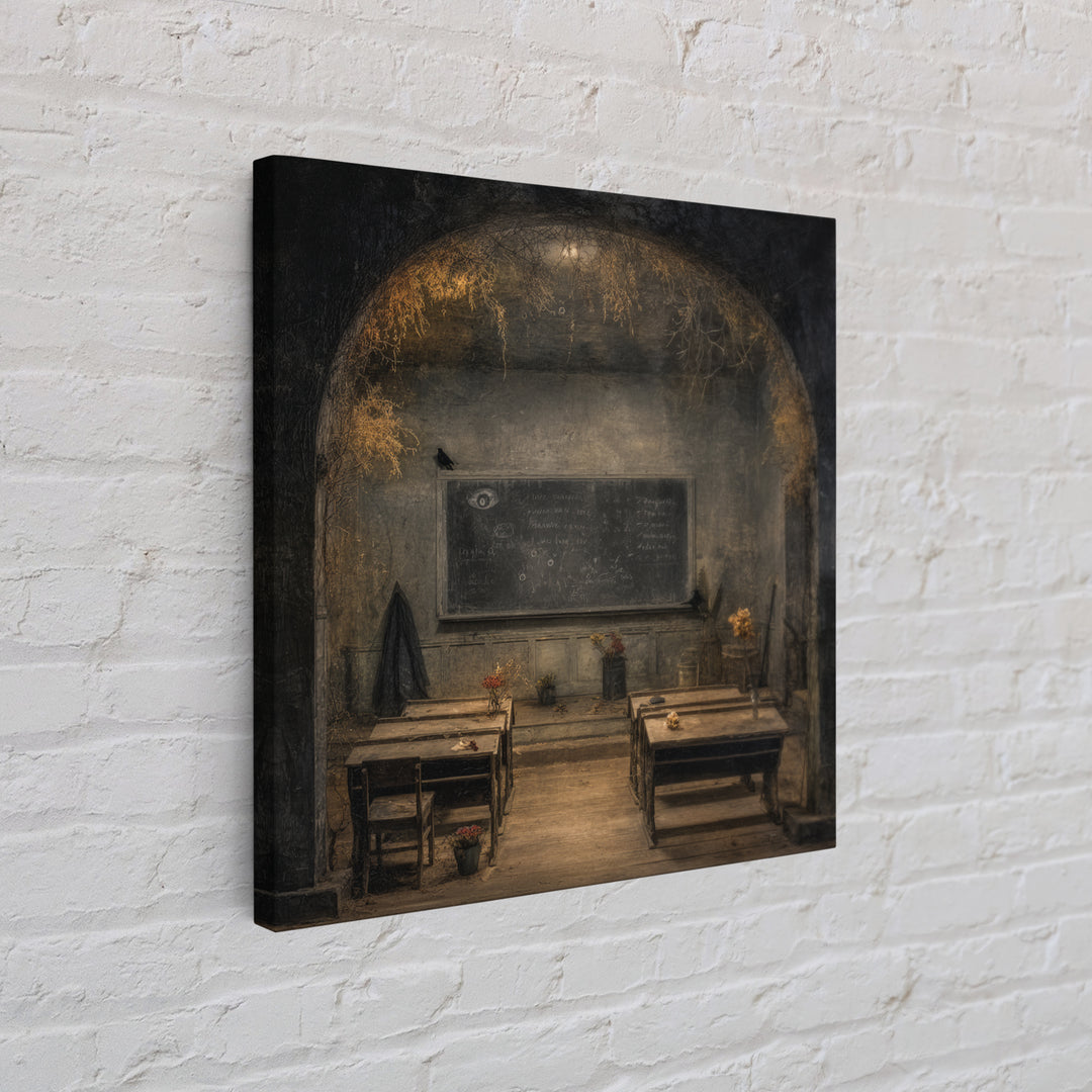 The Silent Schoolhouse, Symbolist Dream Art, Square Wall Art, Dark Halloween Decor, Framed Canvas Print, Halloween Wall Art