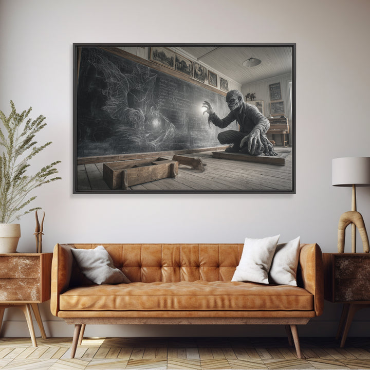 The Silent Schoolhouse, Expressionist Nightmare Art, Landscape Wall Art, Dark Halloween Decor, Canvas Print, Halloween Wall Art