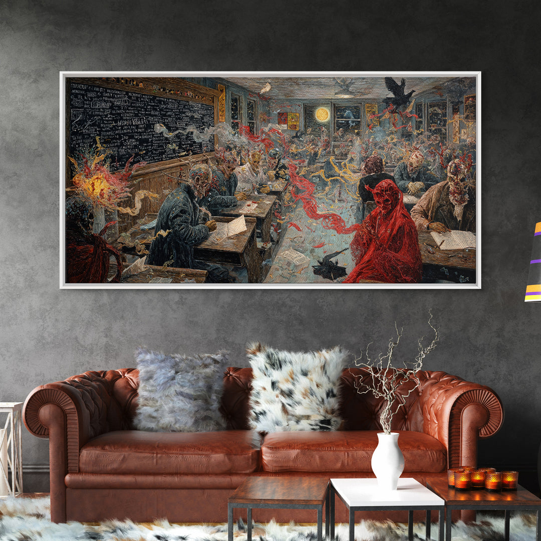 The Silent Schoolhouse, Grotesque Carnival Art, Wide Panoramic Art, Gothic Horror Wall Art, Canvas Print, Halloween Wall Art