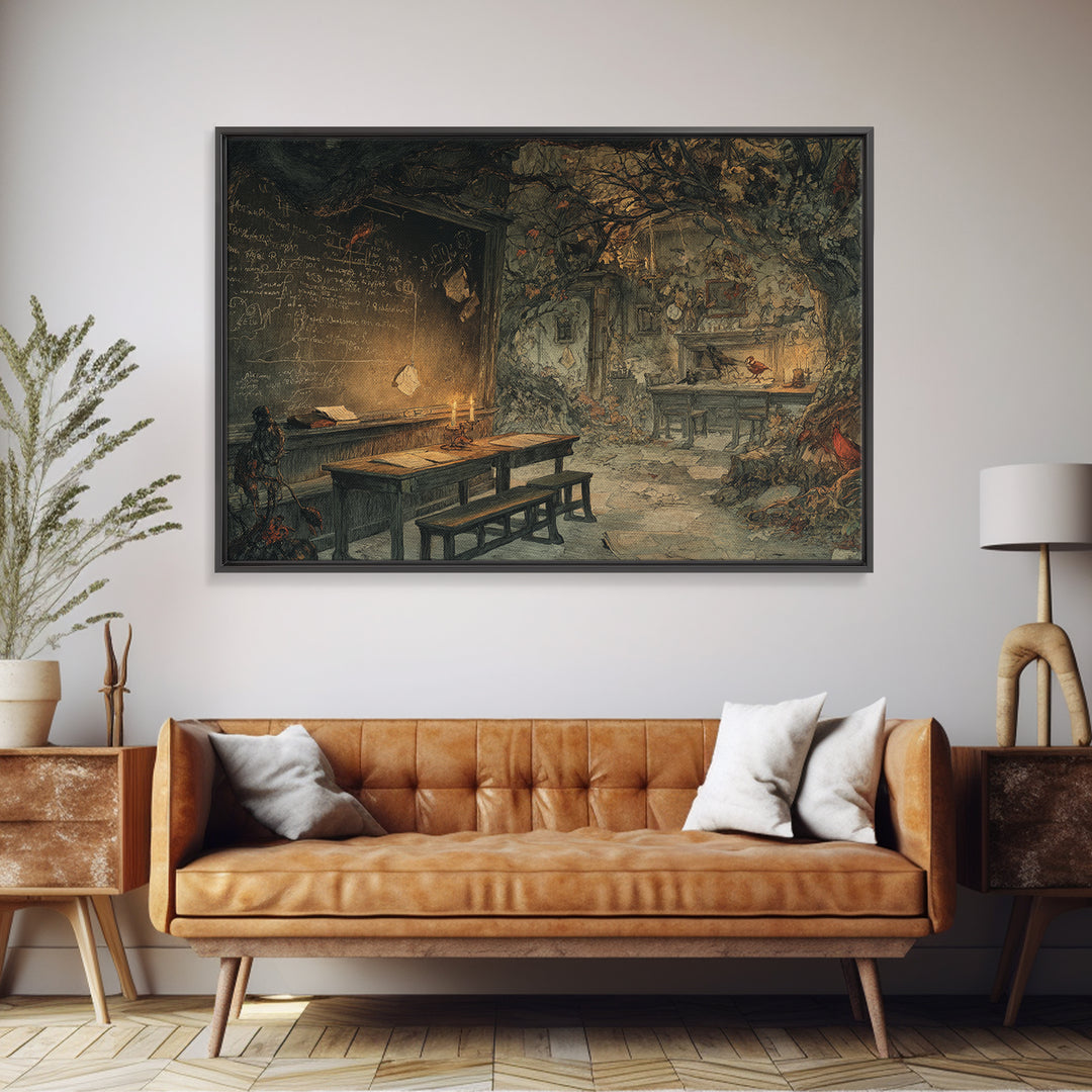 The Silent Schoolhouse, Gothic Storybook Art, Landscape Wall Art, Gothic Horror Wall Art, Framed Canvas Print, Halloween Wall Art