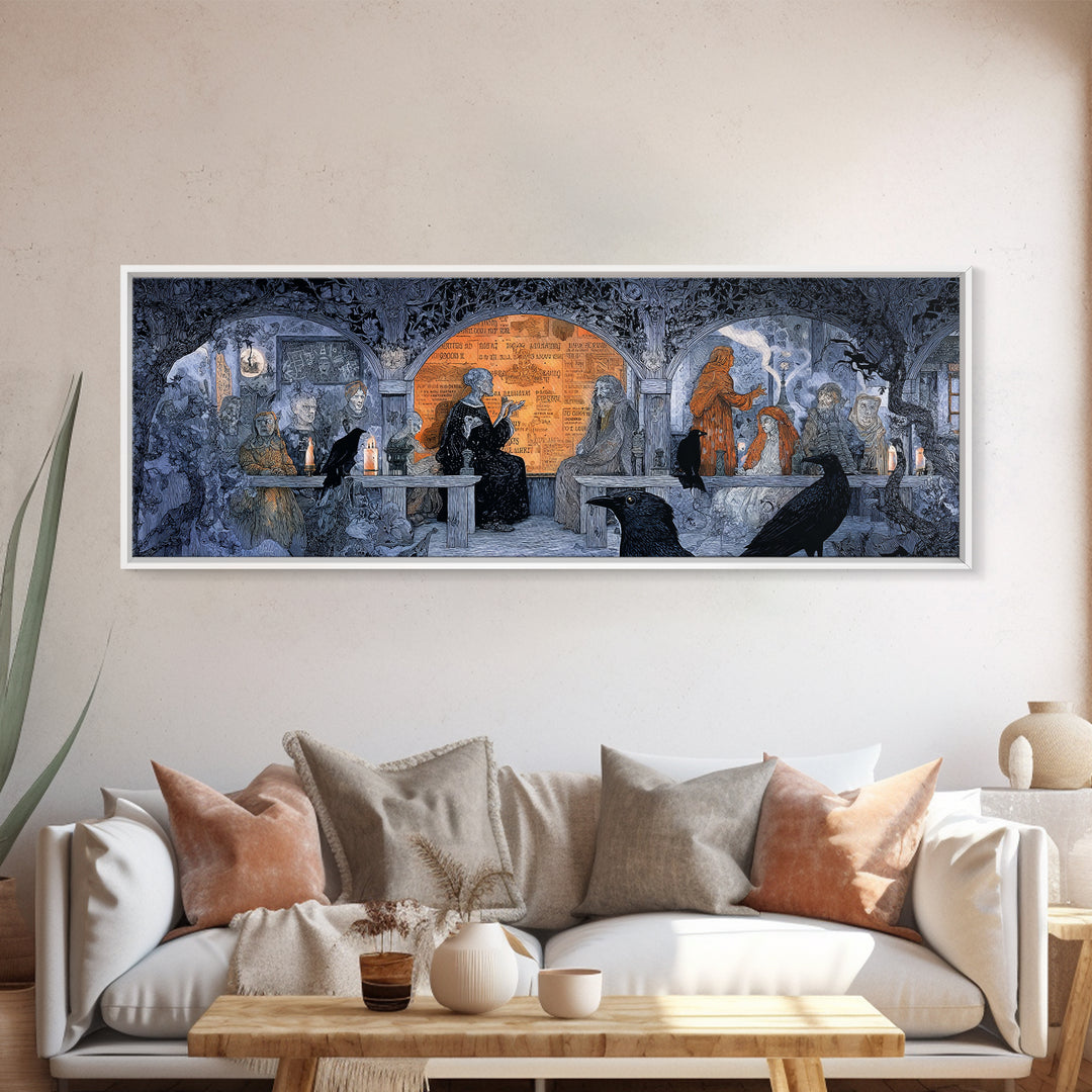 The Silent Schoolhouse, Stained Glass Gothic Art, Extra Wide Wall Art, Dark Fantasy Wall Art, Framed Canvas Print, Halloween Wall Art