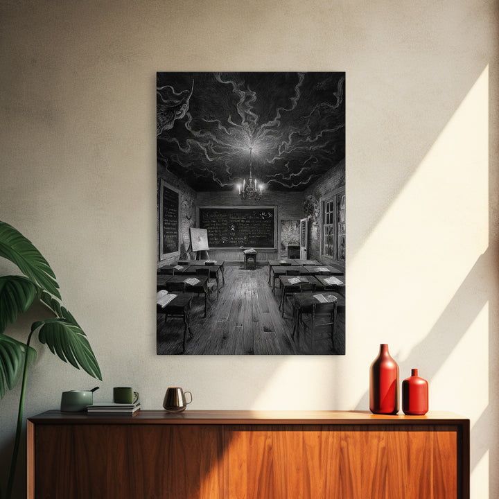 The Silent Schoolhouse, Victorian Macabre Art, Vertical Wall Art, Gothic Horror Wall Art, Framed Canvas Print, Halloween Wall Art