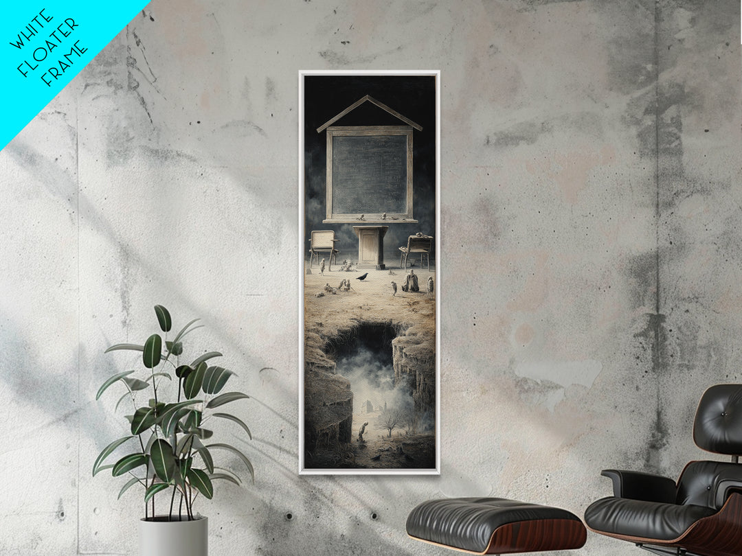 The Silent Schoolhouse, Surreal Apocalyptic Art, Tall Narrow Wall Art, Dark Fantasy Wall Art, Canvas Print, Halloween Wall Art