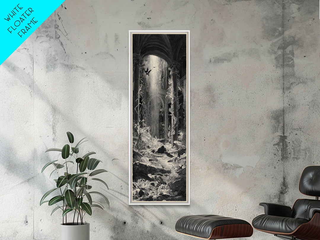 The Cemetery Greenhouse, Gothic Engraving Art, Tall Narrow Wall Art, Gothic Horror Wall Art, Framed Canvas Print, Halloween Wall Art