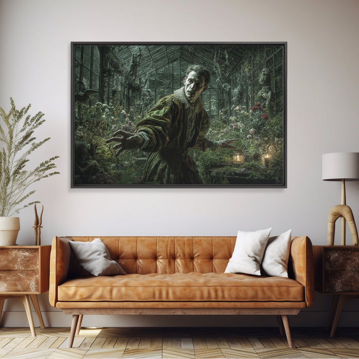 The Cemetery Greenhouse, Medieval Grotesque Art, Landscape Wall Art, Macabre Wall Art, Framed Canvas Print, Halloween Wall Art