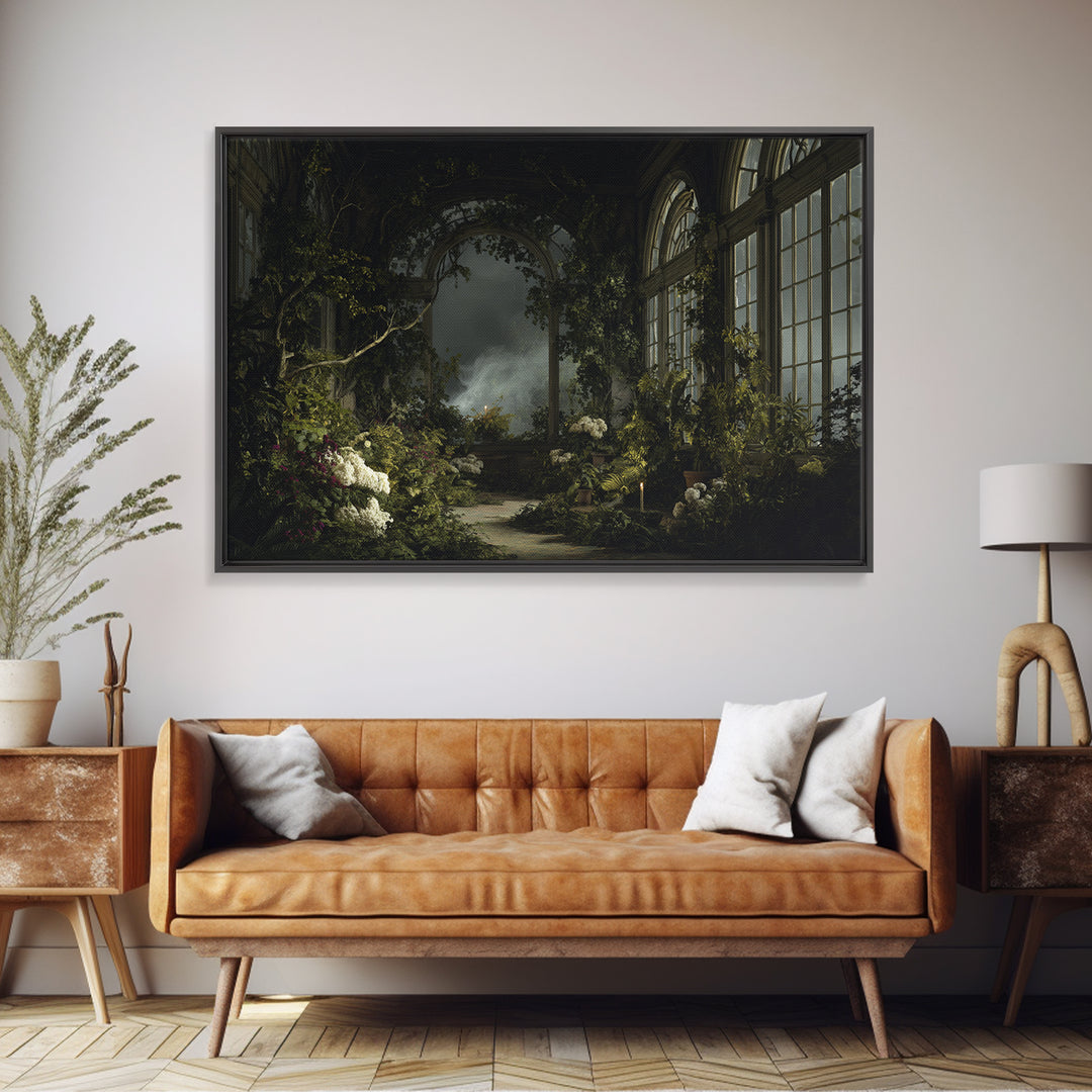 The Cemetery Greenhouse, Baroque Witchcraft Art, Landscape Wall Art, Dark Halloween Decor, Canvas Print, Halloween Wall Art
