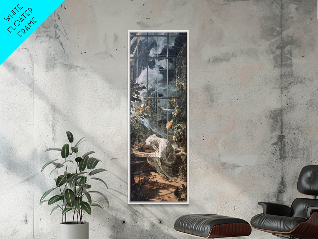 The Cemetery Greenhouse, Gothic Nightmare Art, Tall Narrow Wall Art, Dark Fantasy Wall Art, Framed Canvas Print, Halloween Wall Art
