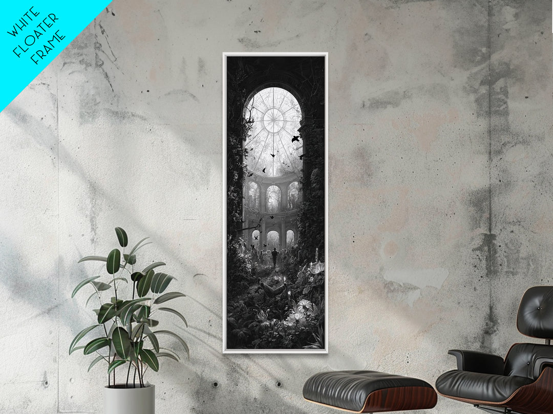 The Cemetery Greenhouse, Architectural Etching Art, Tall Narrow Wall Art, Dark Halloween Decor, Framed Canvas Print