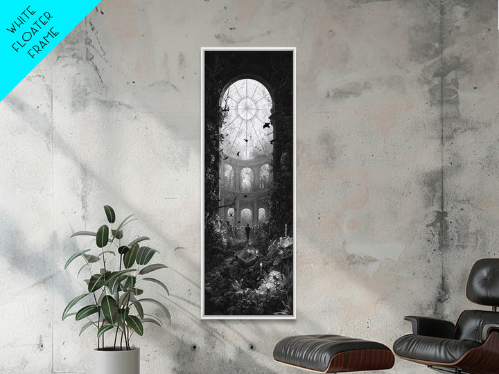 The Cemetery Greenhouse, Architectural Etching Art, Tall Narrow Wall Art, Dark Halloween Decor, Framed Canvas Print