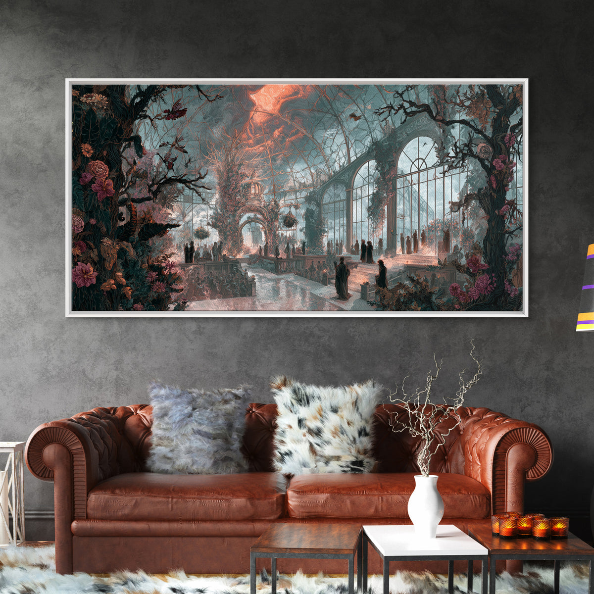 The Cemetery Greenhouse, Apocalyptic Romantic Art, Wide Panoramic Art, Macabre Wall Art, Canvas Print, Halloween Wall Art