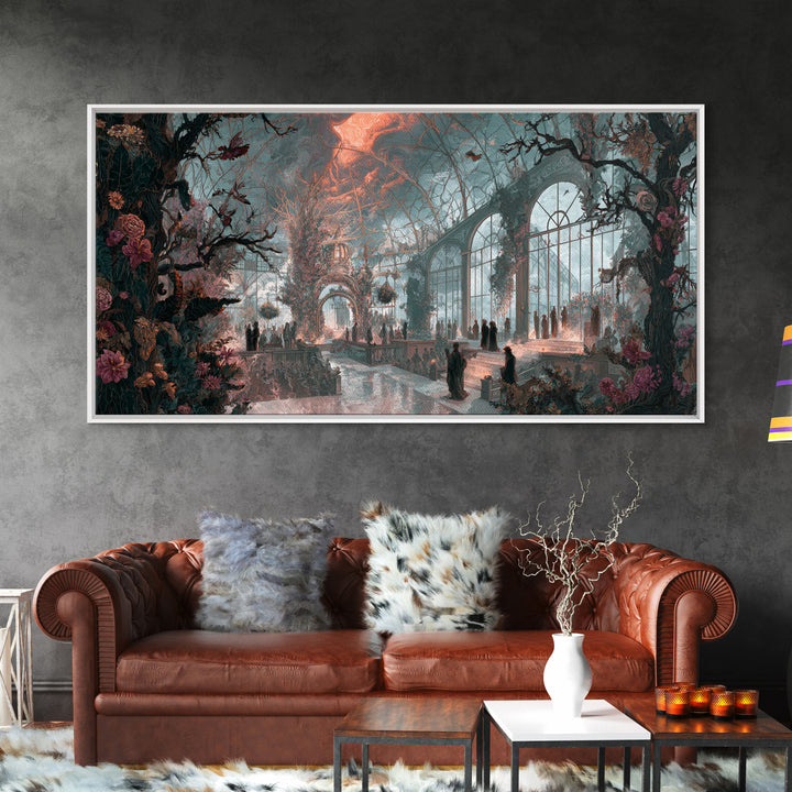 The Cemetery Greenhouse, Apocalyptic Romantic Art, Wide Panoramic Art, Macabre Wall Art, Canvas Print, Halloween Wall Art