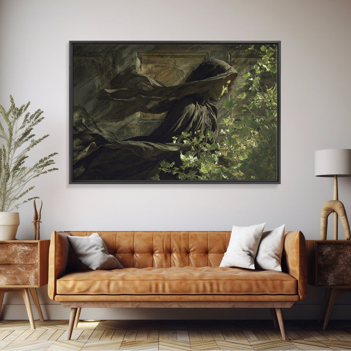 The Cemetery Greenhouse, Symbolist Gothic Landscape, Landscape Wall Art, Dark Fantasy Wall Art, Framed Canvas Print, Halloween Wall Art