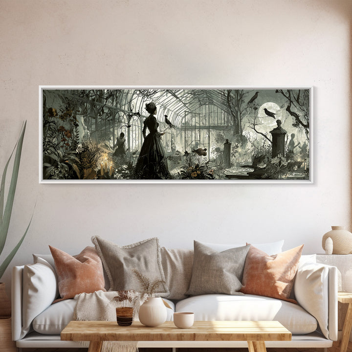 The Cemetery Greenhouse, Decadent Gothic Art, Extra Wide Wall Art, Dark Fantasy Wall Art, Canvas Print, Halloween Wall Art
