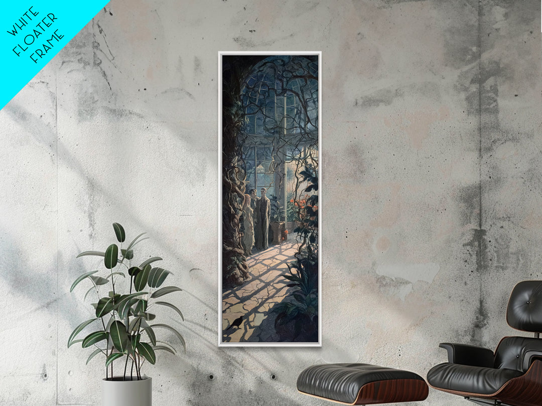 The Cemetery Greenhouse, Dark Symbolist Art, Tall Narrow Wall Art, Dark Halloween Decor, Framed Canvas Print, Halloween Wall Art