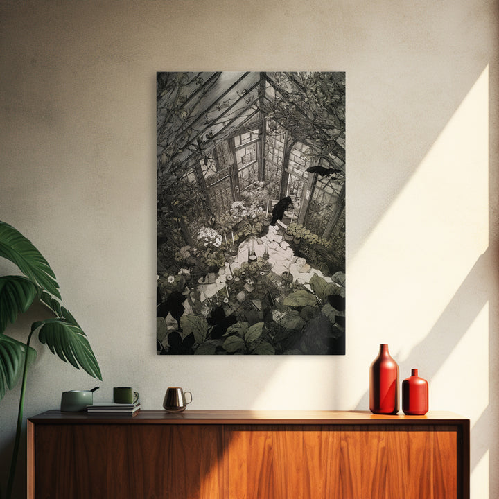 The Cemetery Greenhouse, Victorian Macabre Art, Vertical Wall Art, Dark Halloween Decor, Canvas Print, Halloween Wall Art
