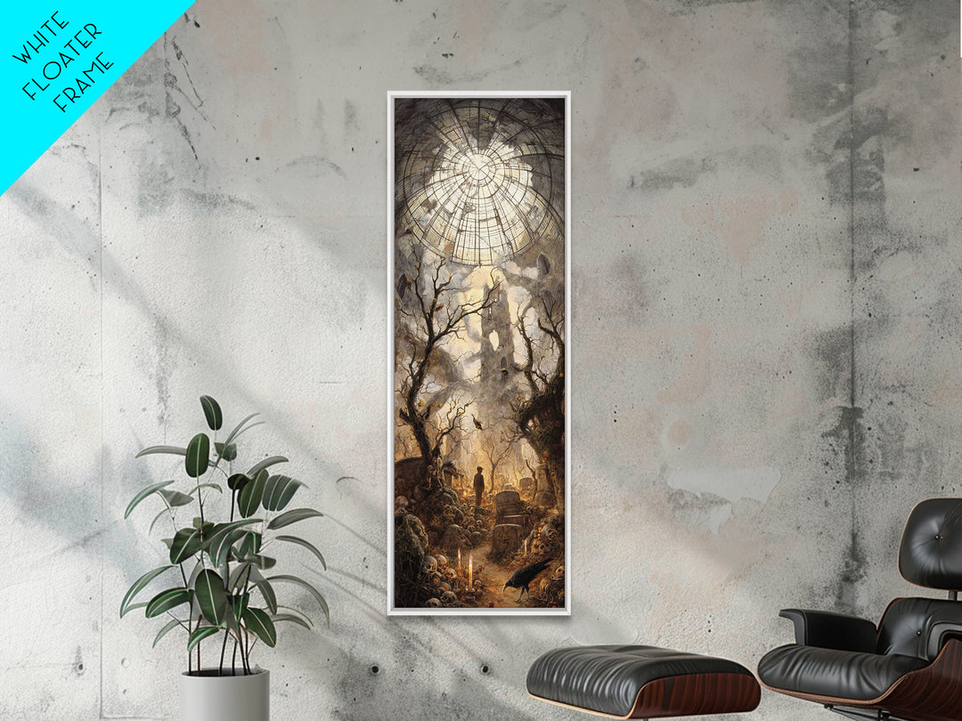 The Cemetery Greenhouse, Surreal Apocalyptic Art, Tall Narrow Wall Art, Dark Halloween Decor, Framed Canvas Print