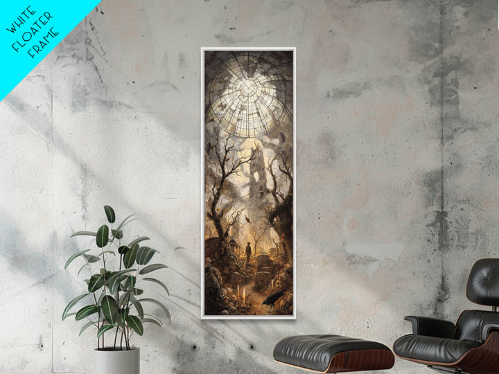 The Cemetery Greenhouse, Surreal Apocalyptic Art, Tall Narrow Wall Art, Dark Halloween Decor, Framed Canvas Print